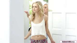 A small tits teen licked then rimmed by lesbian bff