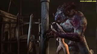 3D monster faras la knabinoj ventro ŝvelaĵo